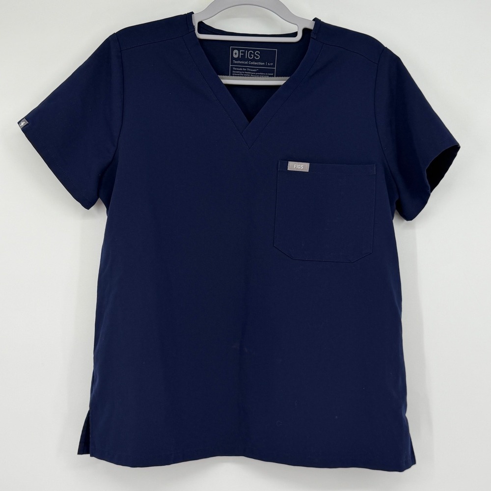 FIGS Catarina One Pocket Scrub Top Navy Blue Small S/P READ Medical Office